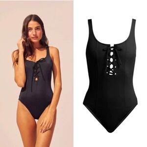 Solid & Striped Swimsuit Womens Large Black Lace Up Sophia One Piece Classic